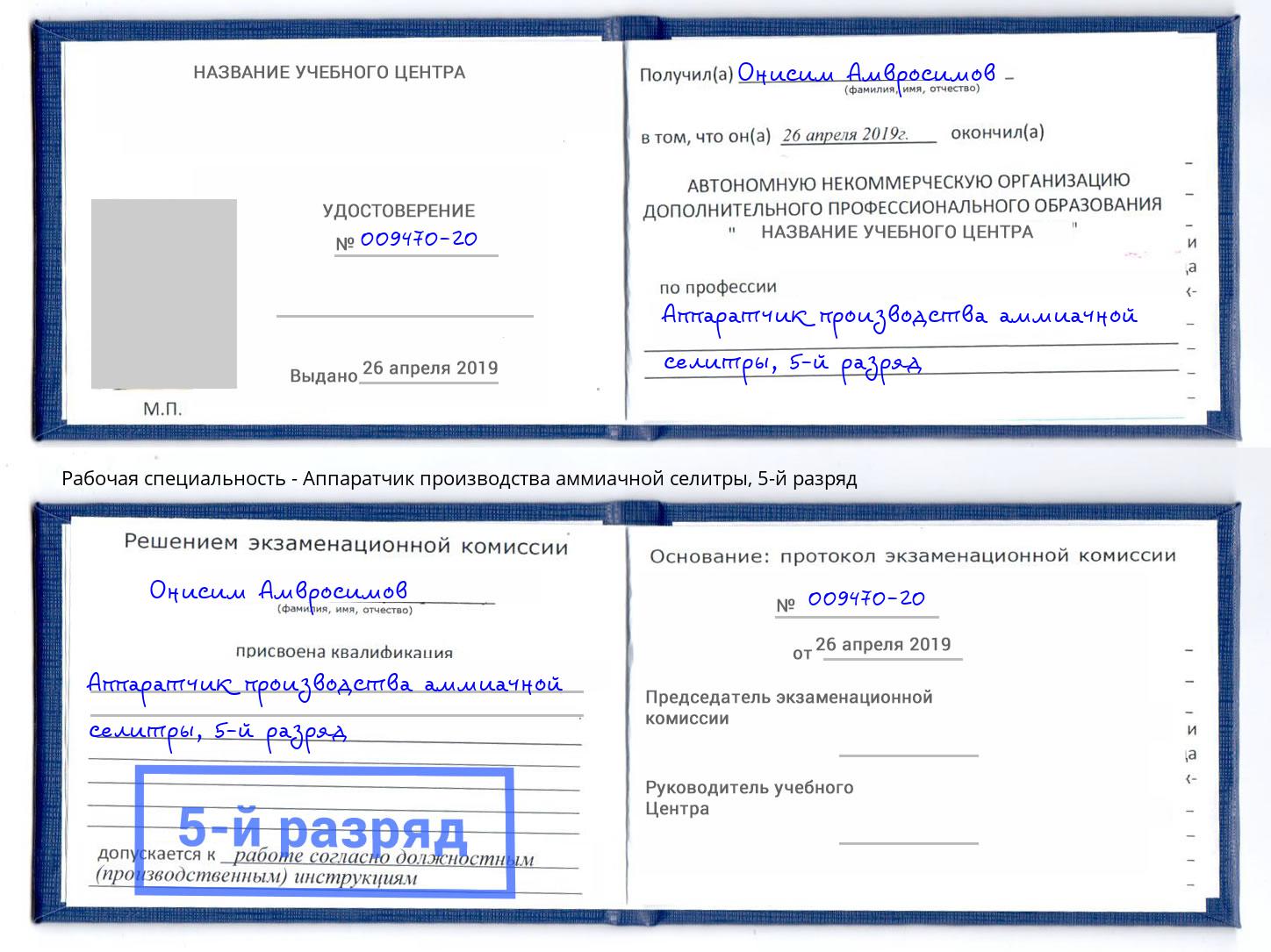 корочка 5-й разряд Аппаратчик производства аммиачной селитры Энгельс