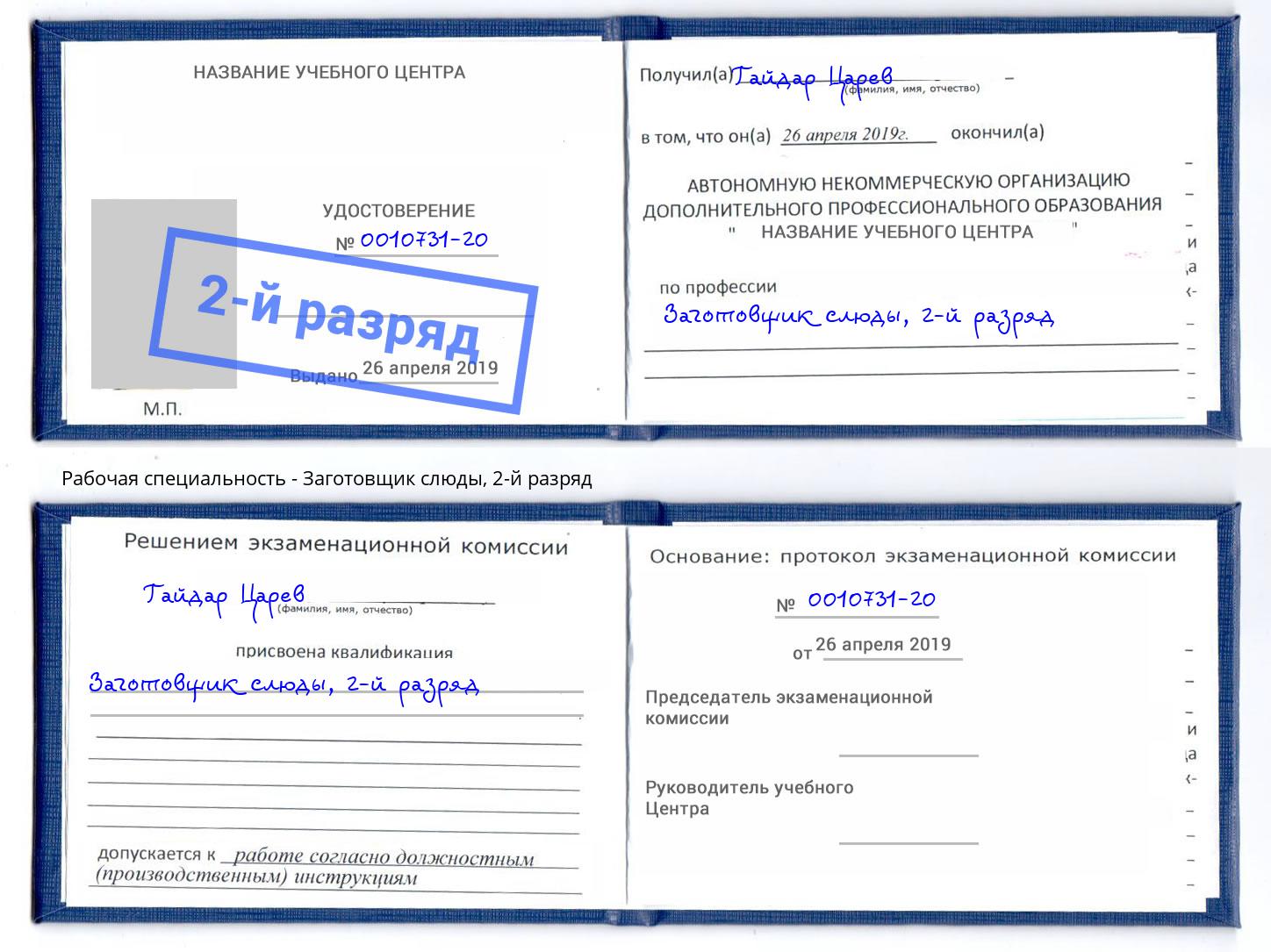 корочка 2-й разряд Заготовщик слюды Энгельс