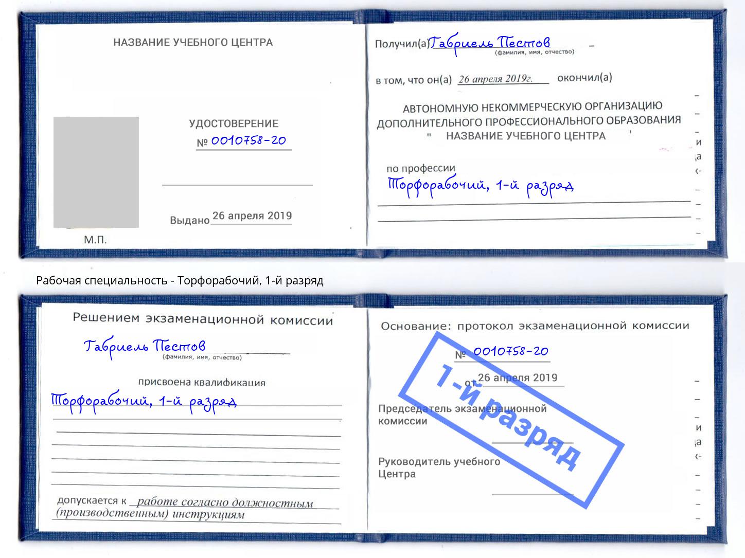 корочка 1-й разряд Торфорабочий Энгельс