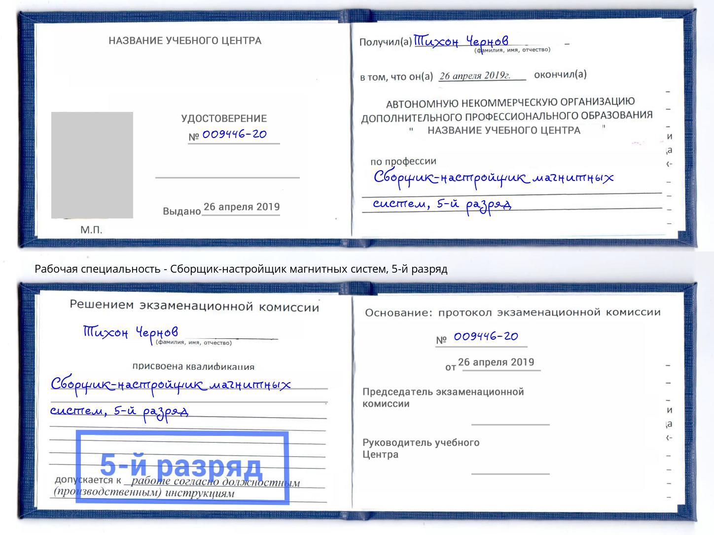 корочка 5-й разряд Сборщик-настройщик магнитных систем Энгельс